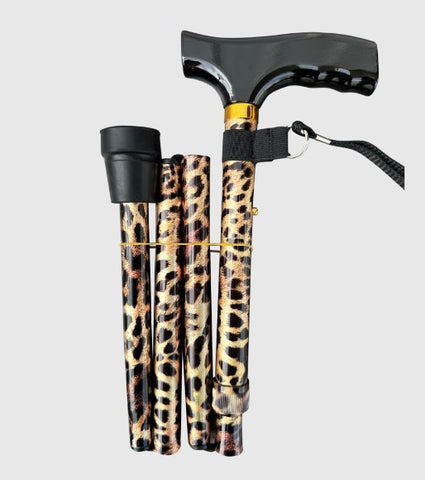 Folding T-Handle Cane- Leopard